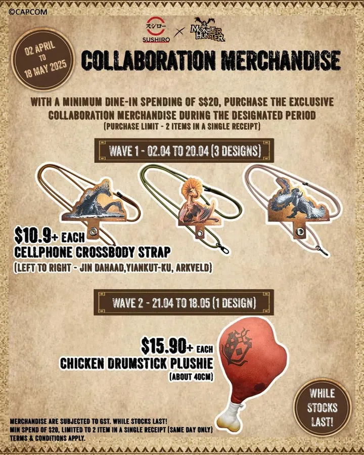 Some of the limited-time merchandise you can get at Sushiro. Photo: Capcom Singapore.