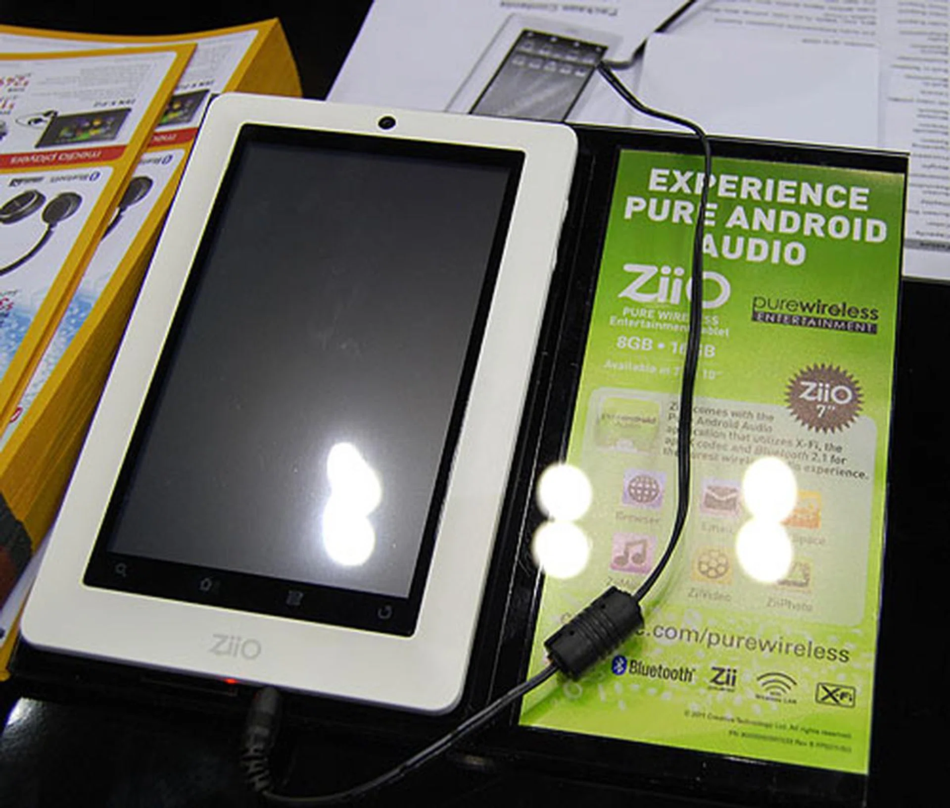 The ZiiO 7" tablet comes in 8GB ($339) and 16GB ($389, with free leather case) variants, both of which are using Android 2.1 (upgradeable to 2.2). Creative is touting the audio quality of these tablets, which come with X-Fi Crystalizer and Expand modes and works with all Creative Wireless speakers and headphones. 
