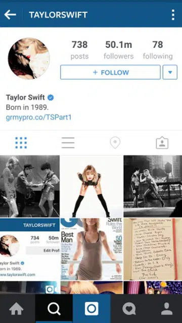 Singer Taylor Swift has 50.1 million followers on her Instagram account, making her the most popular personality on the social networking site.
