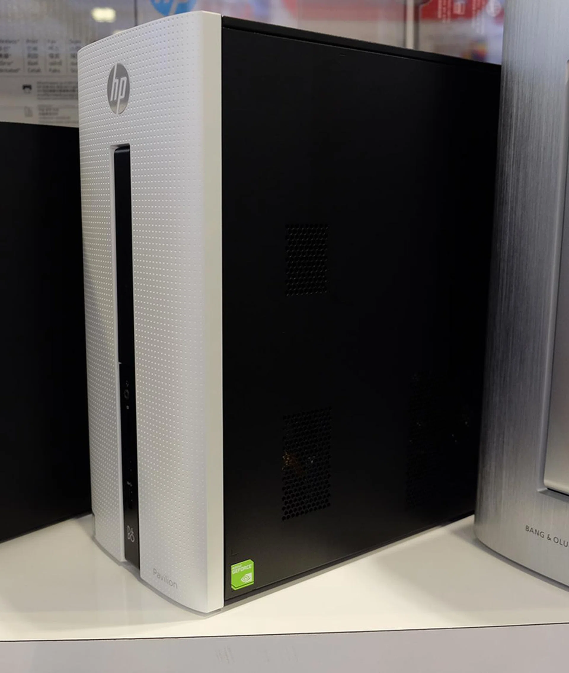 The HP Pavilion 550 features a quad-core Intel Core i7 processor, 8GB RAM, 1TB HDD and NVIDIA GeForce GTX 745 graphics with 4GB DDR3 VRAM. It is priced at $1,199.