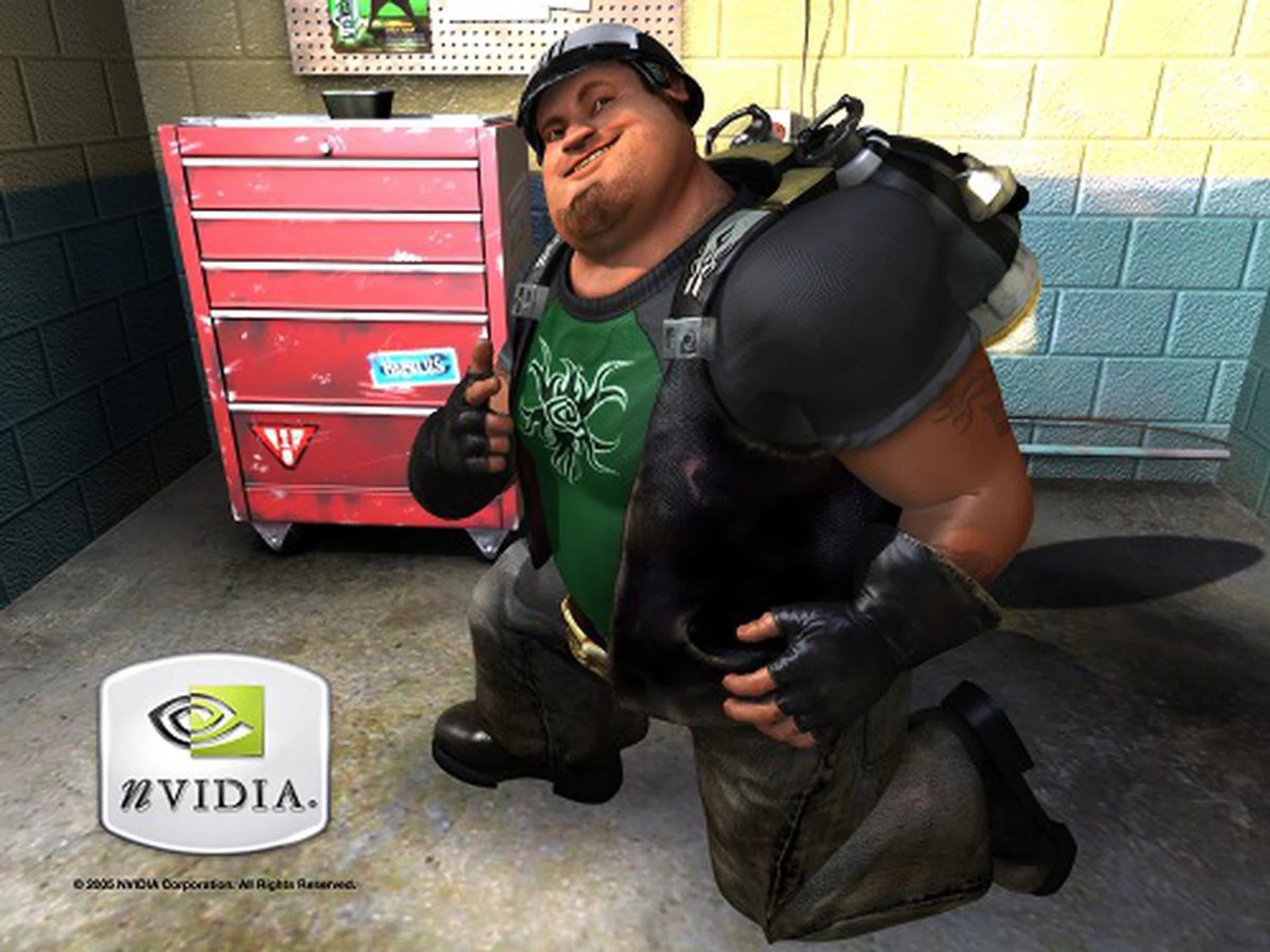 Mad Mod Mike is another new technology demo member. This demo primarily focuses on the heat shimmer and flames of Mike's rocket pack (calculated with PS 3.0) and how the lighting from it indirectly lights up a lot of other objects in the room (including himself) as he moves about and how that interacts with the existing environmental lighting. Due to the effects created in some of the buffers not written to the output frame buffer, the snapshot provided by NVIDIA here does not really exhibit the effects that we just mentioned. However, you can view them onscreen if you were to run the demo using an appropriate SM 3.0 compliant NVIDIA graphics card.