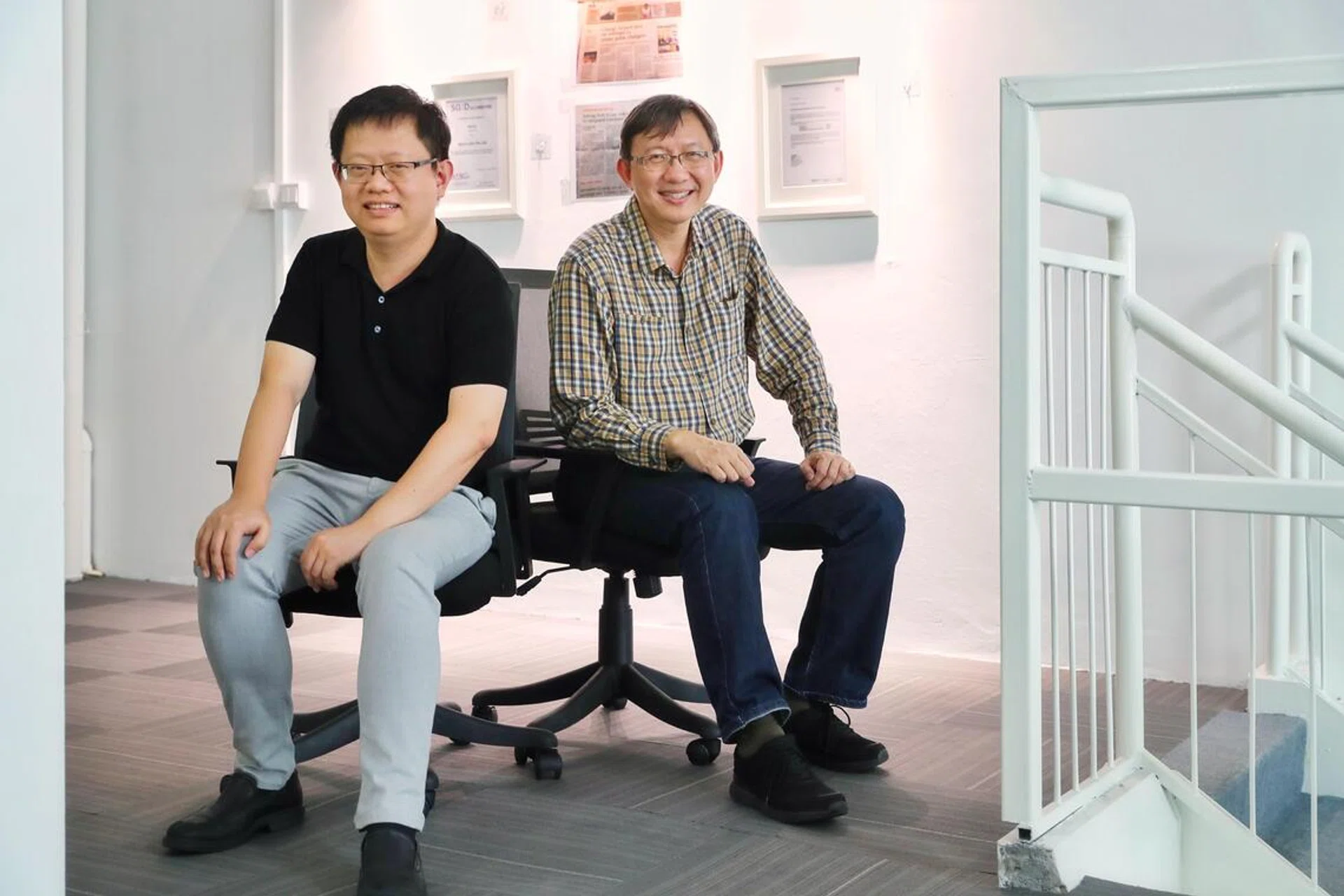 Xjera Lab’s two of the three co-founders Ethan Chu (left) and Jeremy Heng at their office.