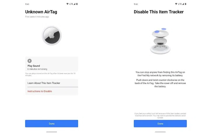 Users will have the option to disable the AirTag stalking them. Image source: Apple. 