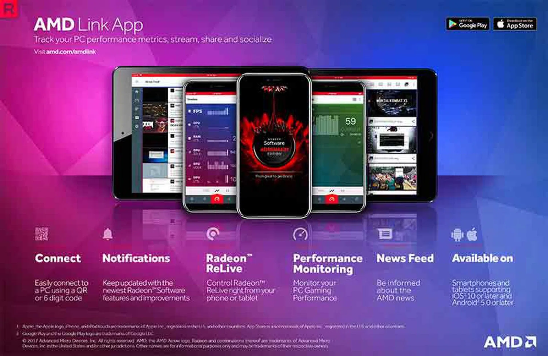 The AMD Link app lets you monitor your GPU and start a stream using just your smartphone. (Image Source: AMD)