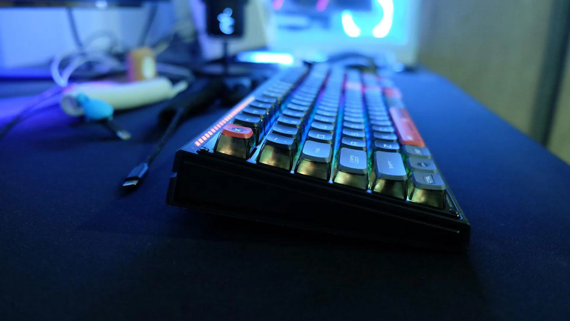 The PBT keycaps have translucent sides.