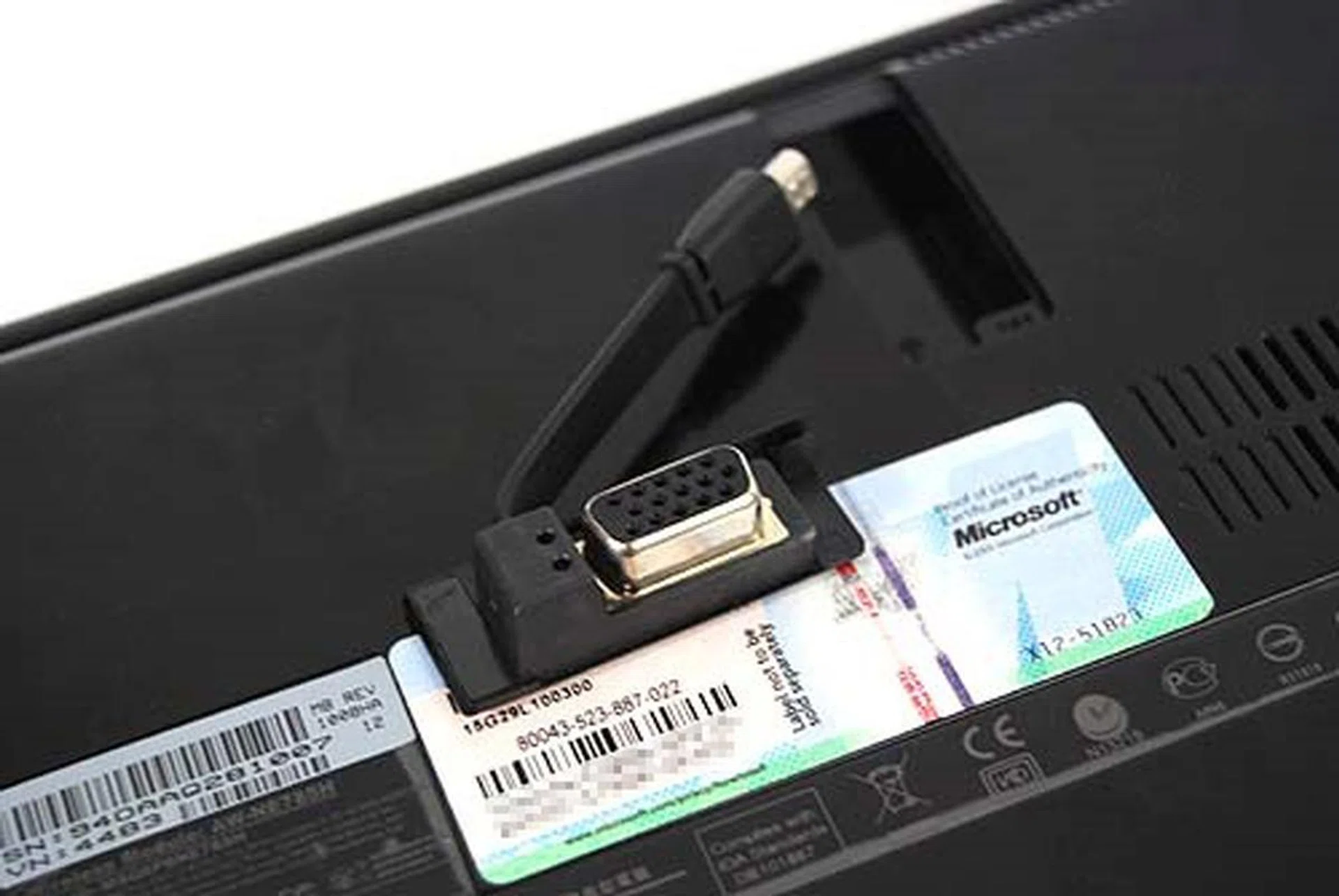 The VGA connector cable that's hidden in a nook on the bottom of the unit.