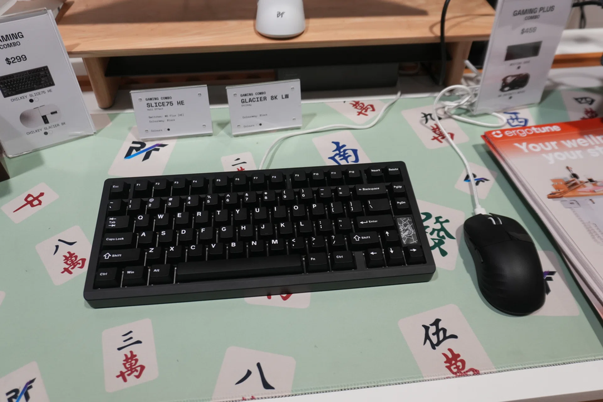 Gaming keyboard and mouse on display. 