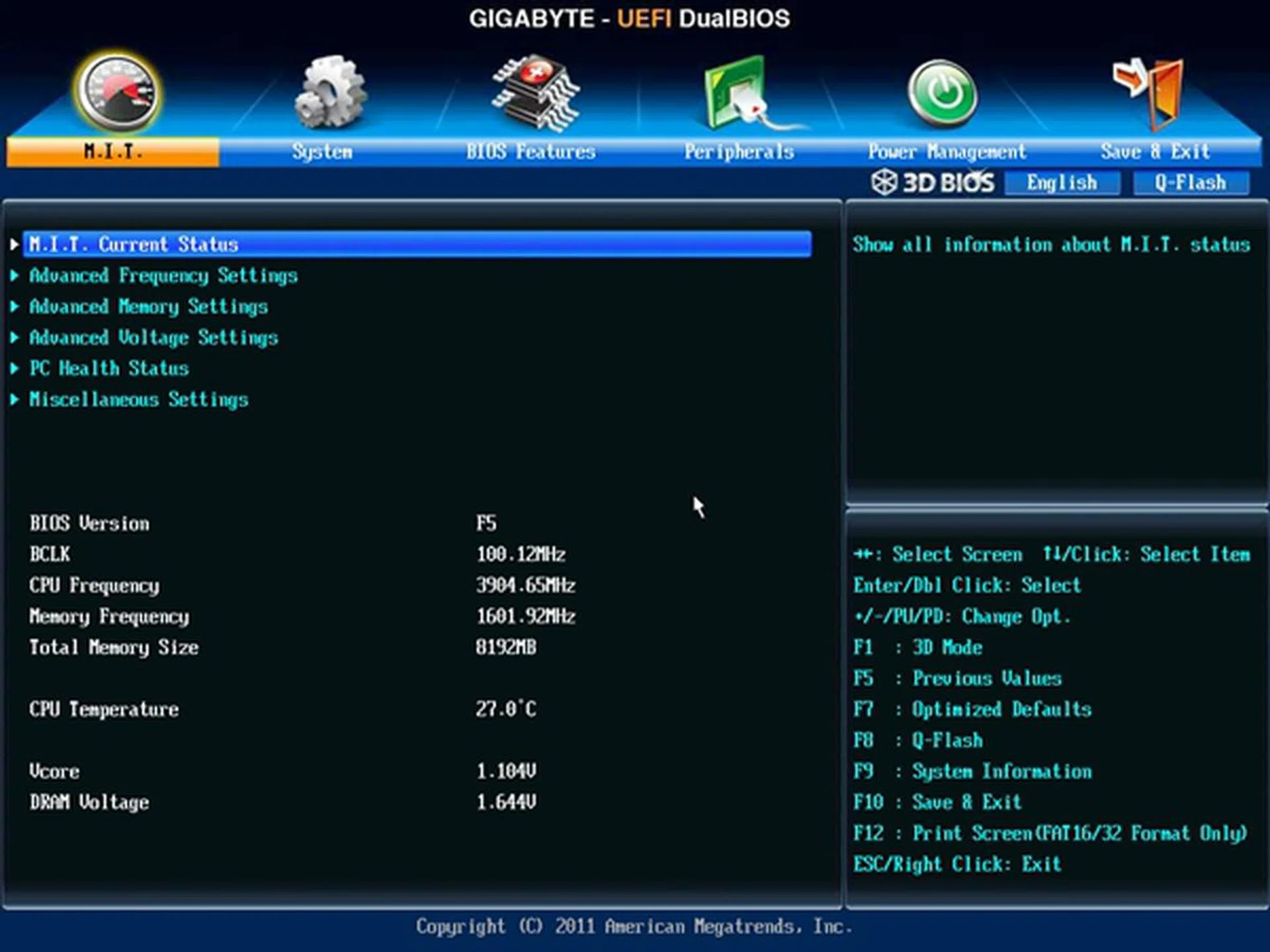 The default screen of the UEFI BIOS utility is the M.I.T (Motherboard Intelligent Tweaker) where we could immediately begin to get to work on overclocking the system.