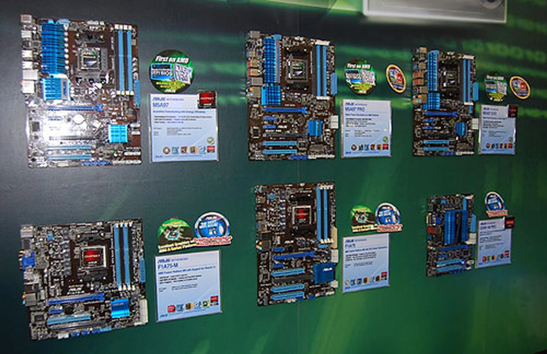 An entire wall of ASUS motherboards based on AMD newest chipsets. 