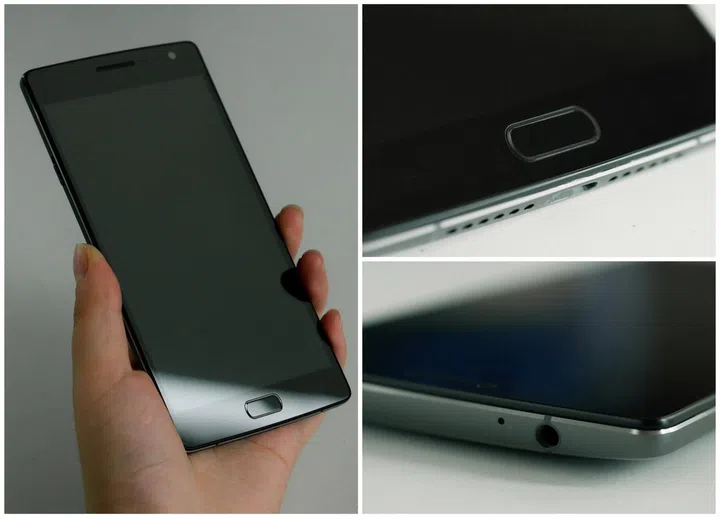 OnePlus 2's fingerprint sensor on the front, doubling as the Home button.