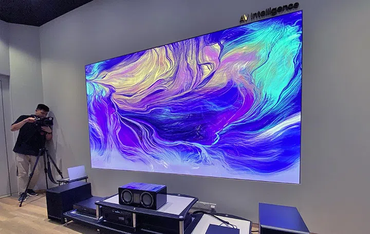 The Wall Luxury on display at AV Intelligence is made up of 16 panels for a total screen size of 146 inches, but it can still go bigger.