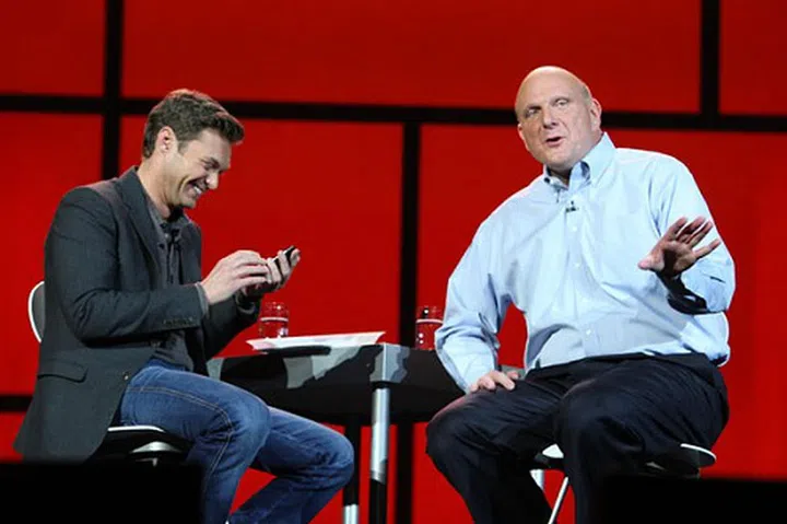 At last year's CES, CEO Steve Ballmer showed off his Windows Phone to Microsoft CES Keynote host Ryan Seacrest.