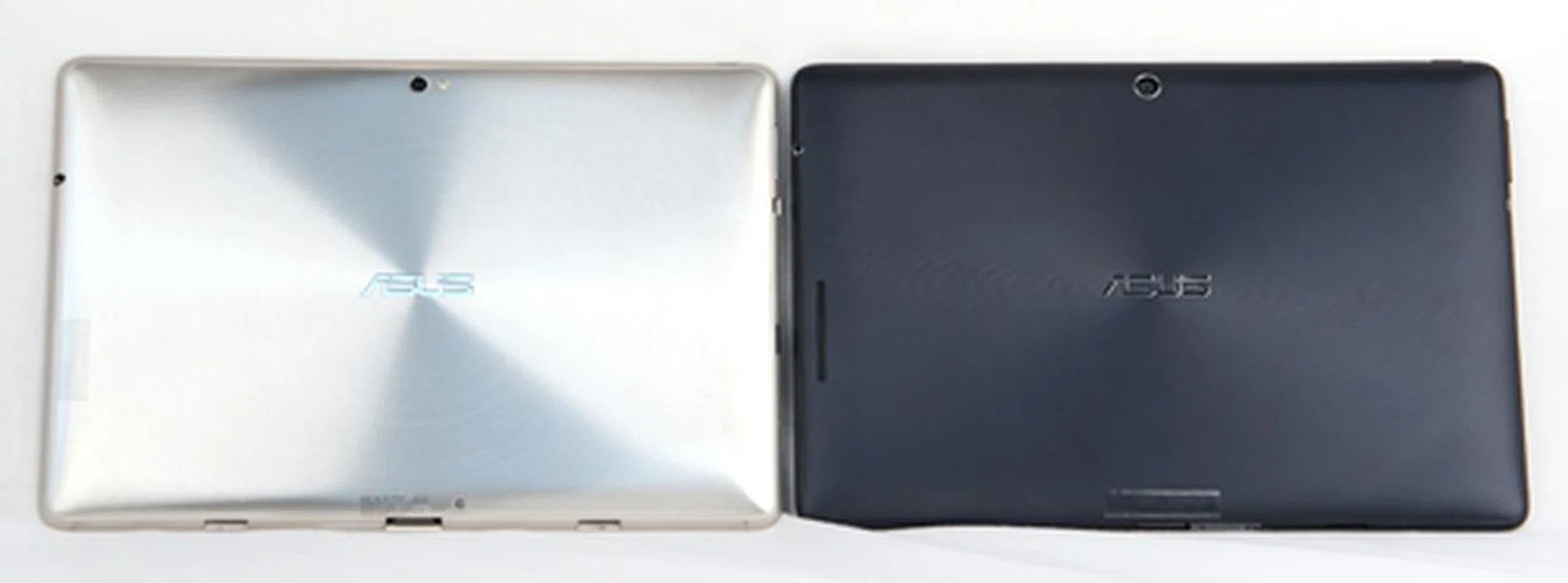 The swirling pattern (of the TF201 on the left)  is starting to become a distinguishing design feature of ASUS product and ASUS has faithfully managed to reproduce it on the TF300's plastic chassis as well.