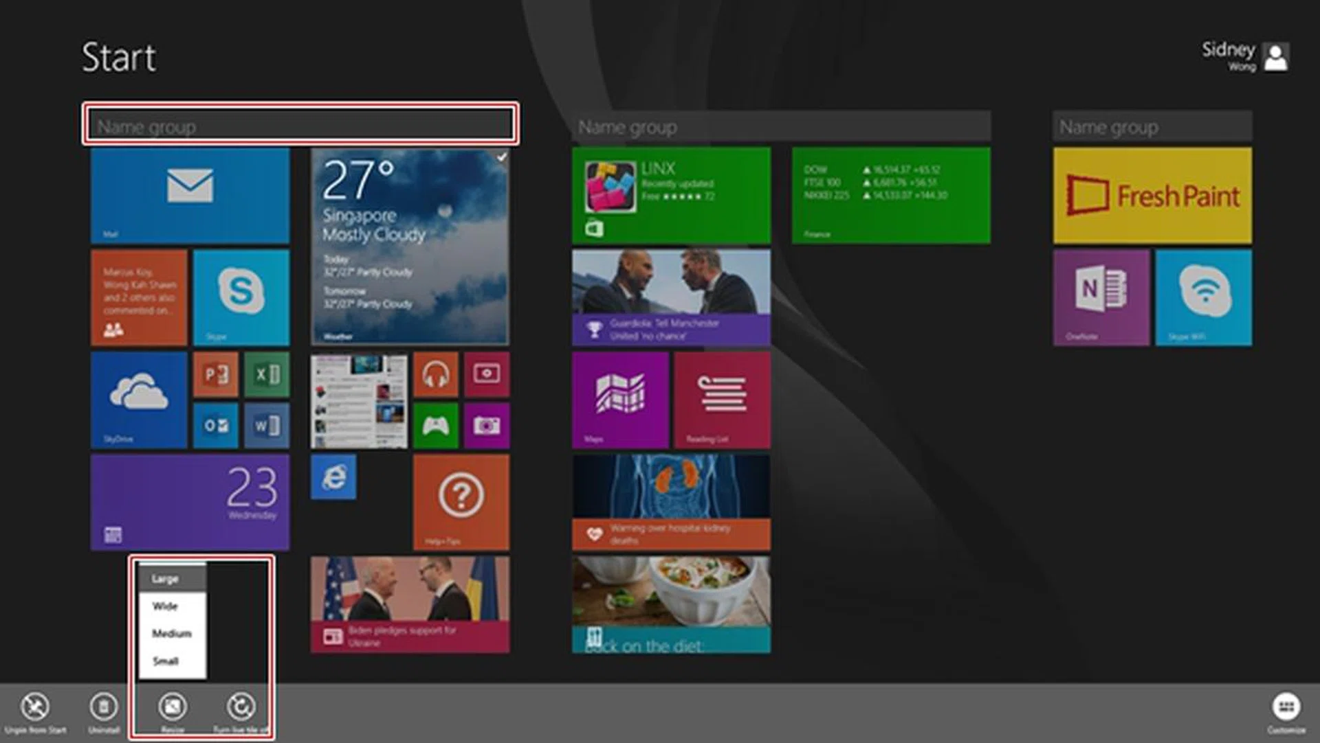 You can bunch apps with a group name, resize the Tiles and enable Live Tile for apps that support that feature.