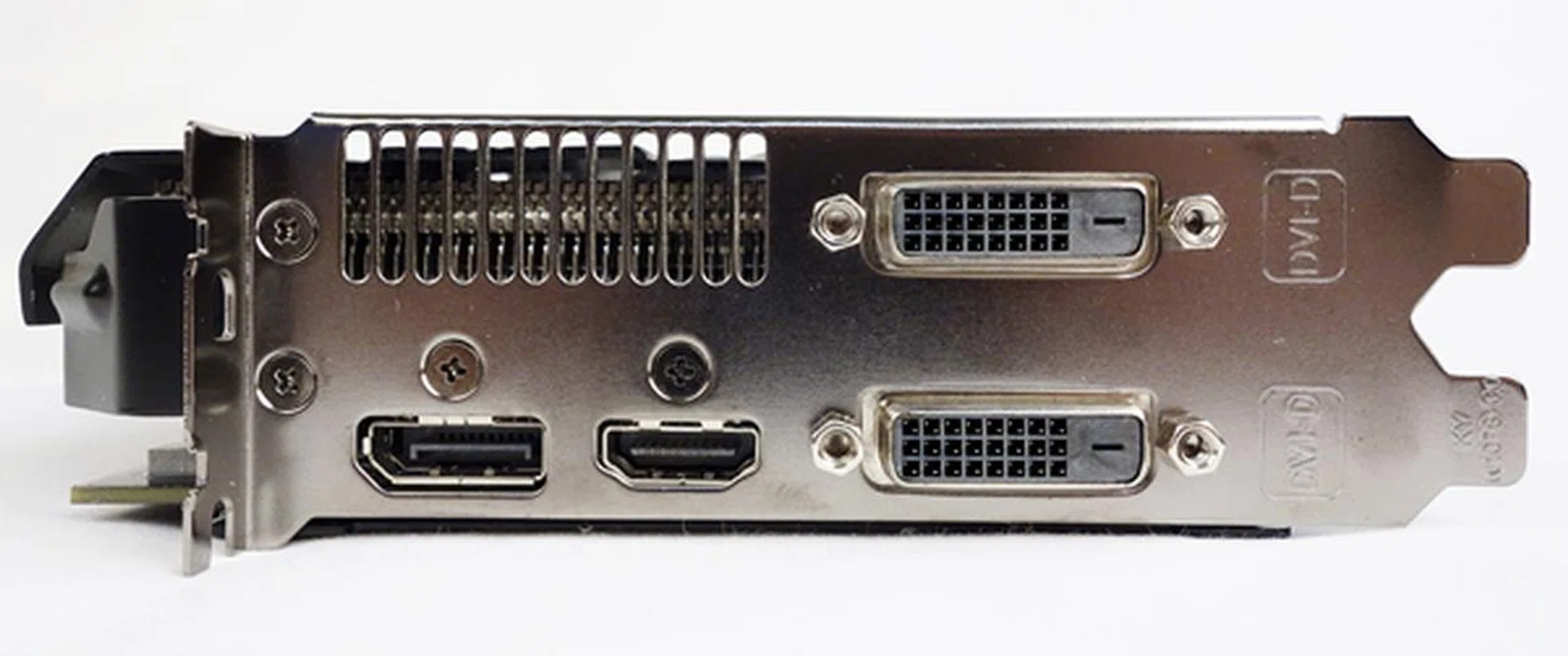 There is a pair of dual-link DVI-D connectors, a DisplayPort port, and a HDMI interface.