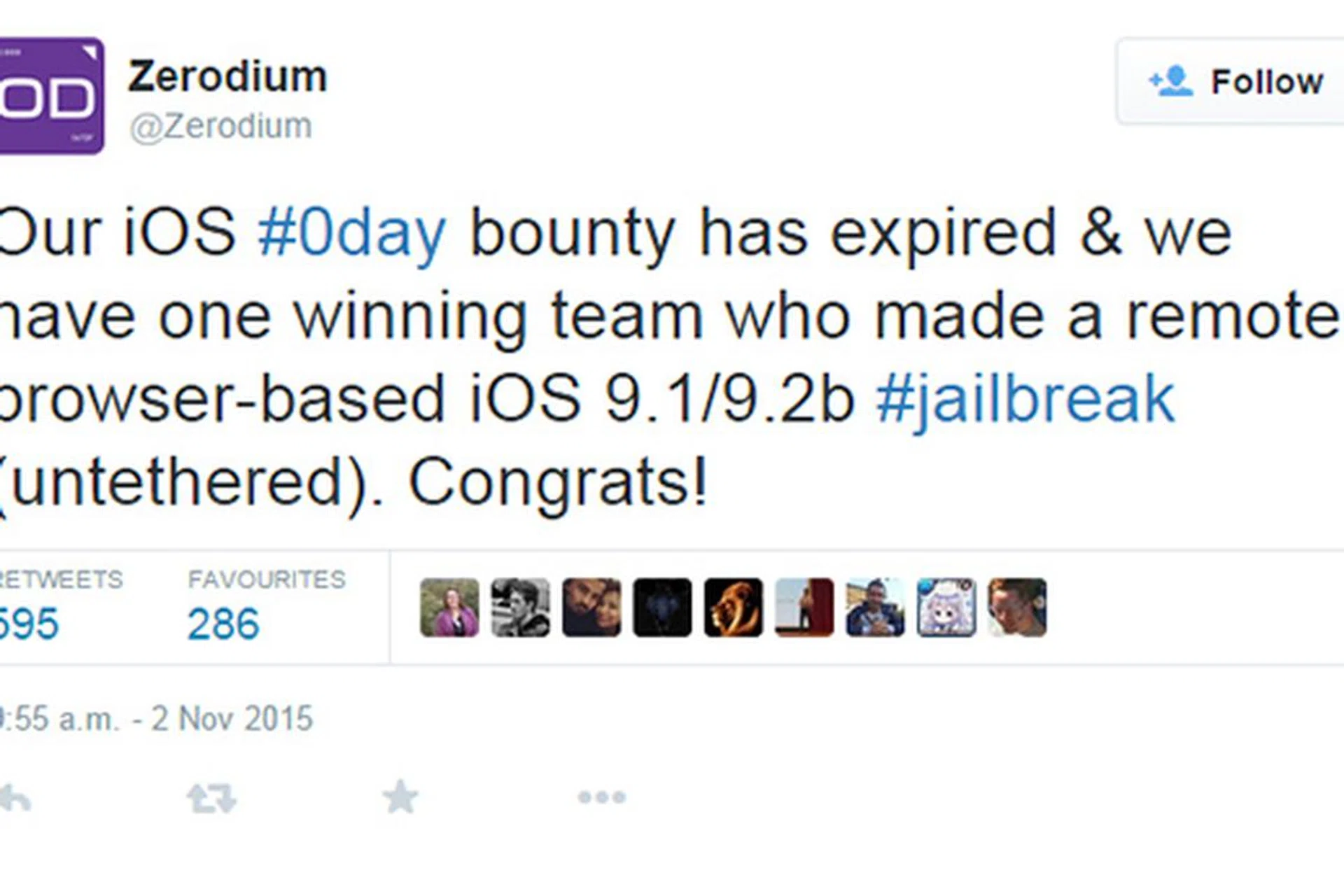Someone just claimed the million-dollar bounty behind Zerodium's iOS 9 exploit challenge.