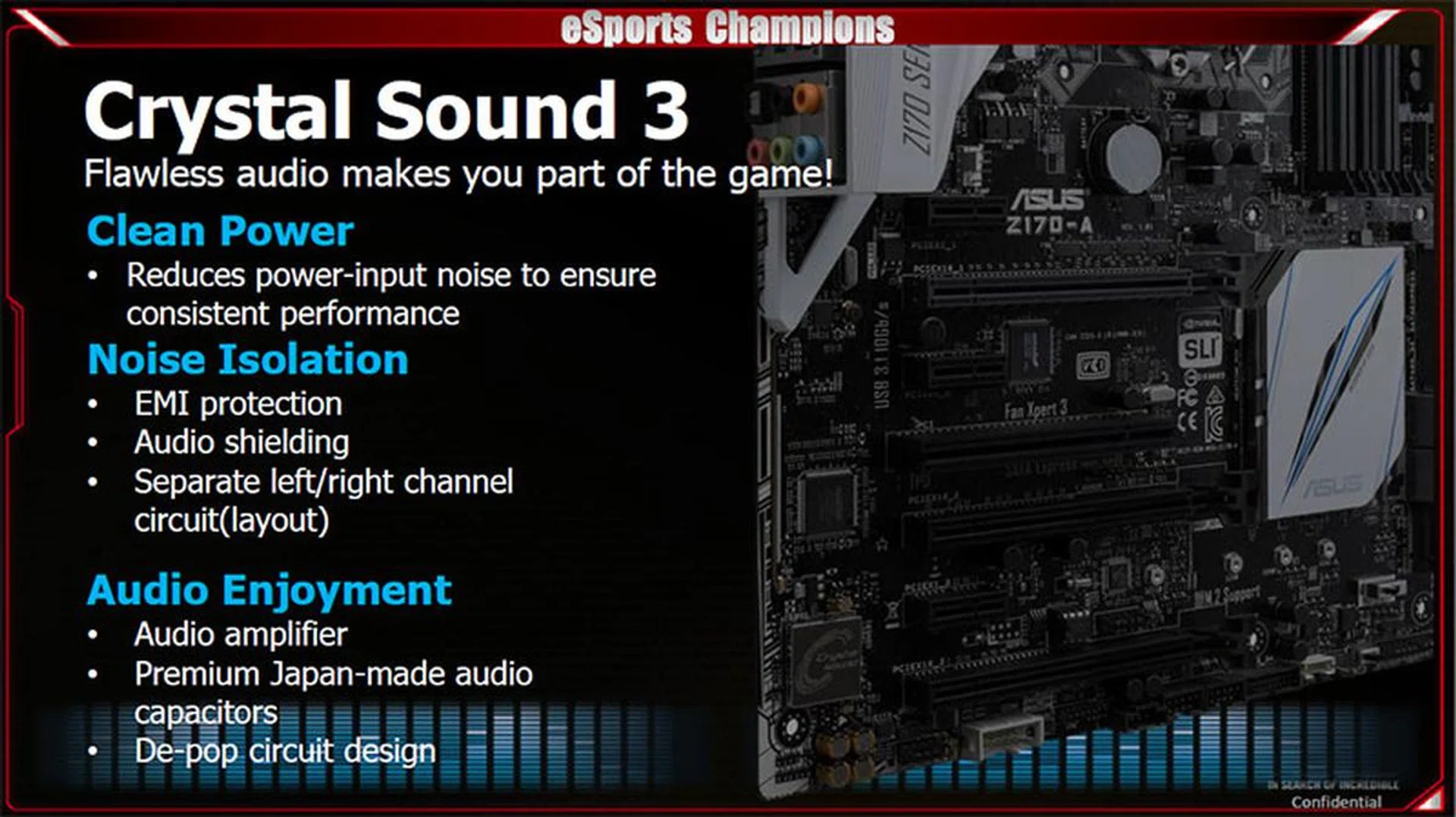 Crystal Sound 3 provides clean power, shielded circuits to reduce digital noise, and premium audio components. (Image Source: ASUS)