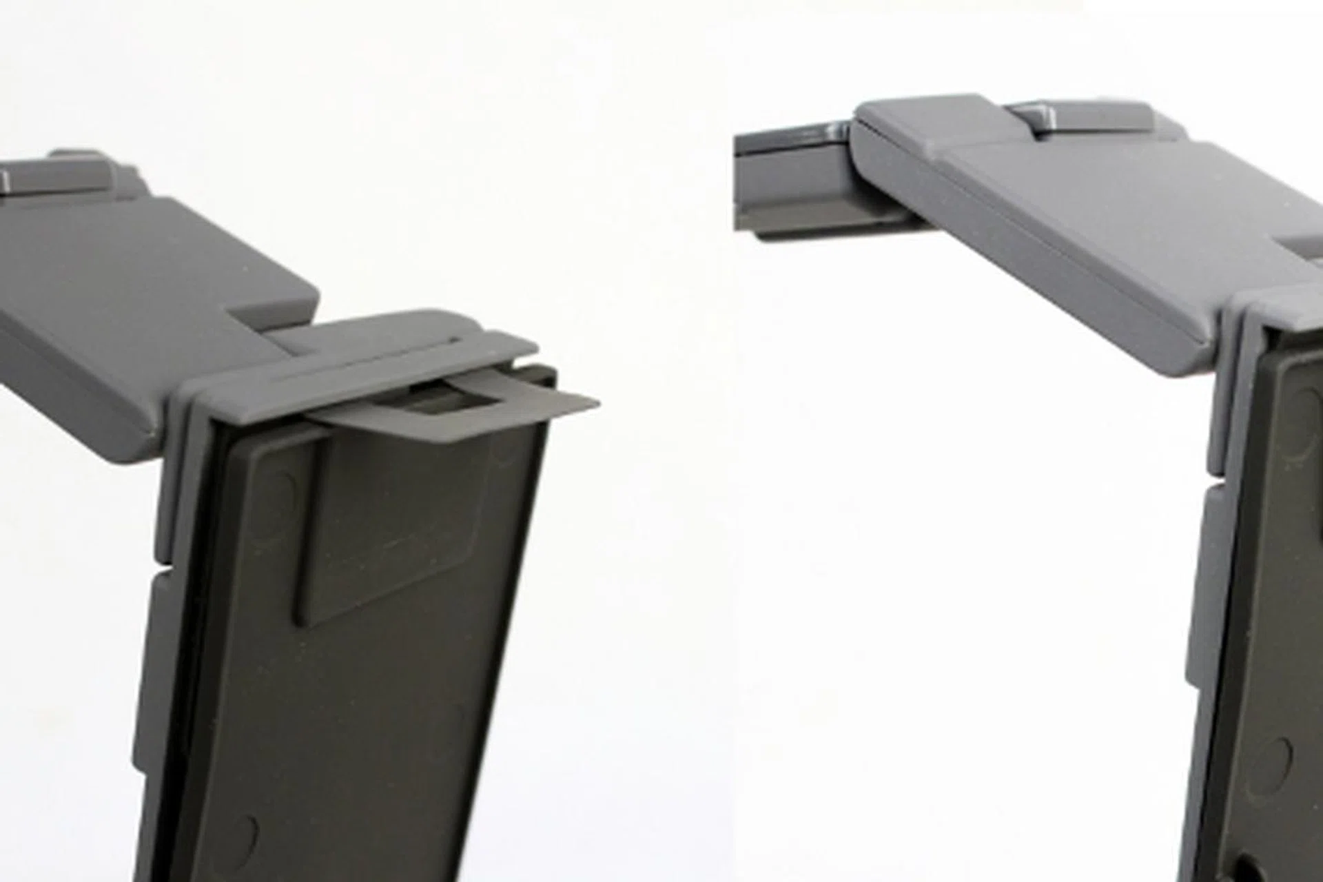 The Xcanex is mounted onto the stand with the help of a flexi-hook (pictured) and an elastic velcro strap (below).