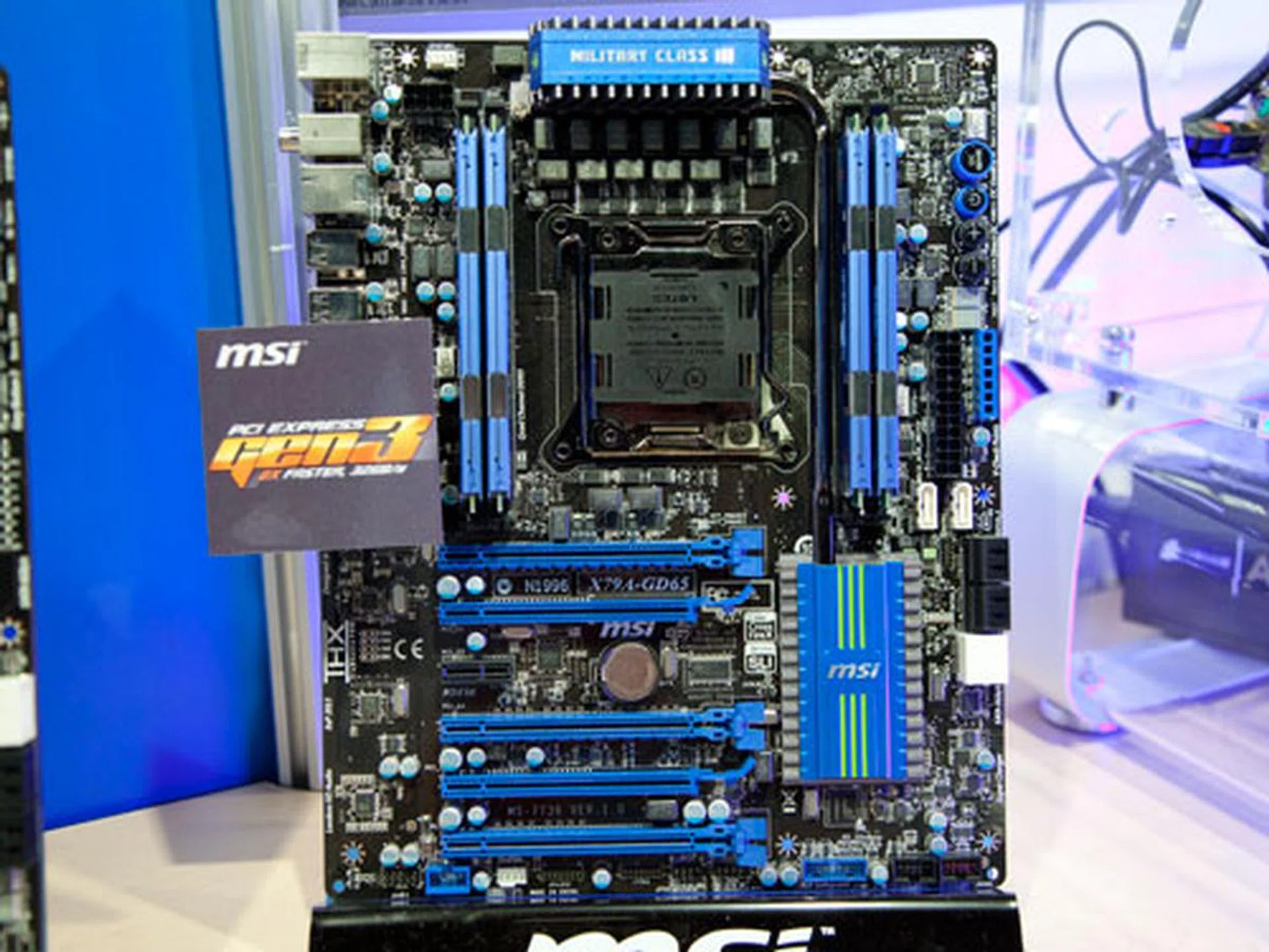 The MSI X79A-GD65 is quite similar to the GD45, except that it comes with two PCI Gen 2 (x16) slots in the place of x1 slots.