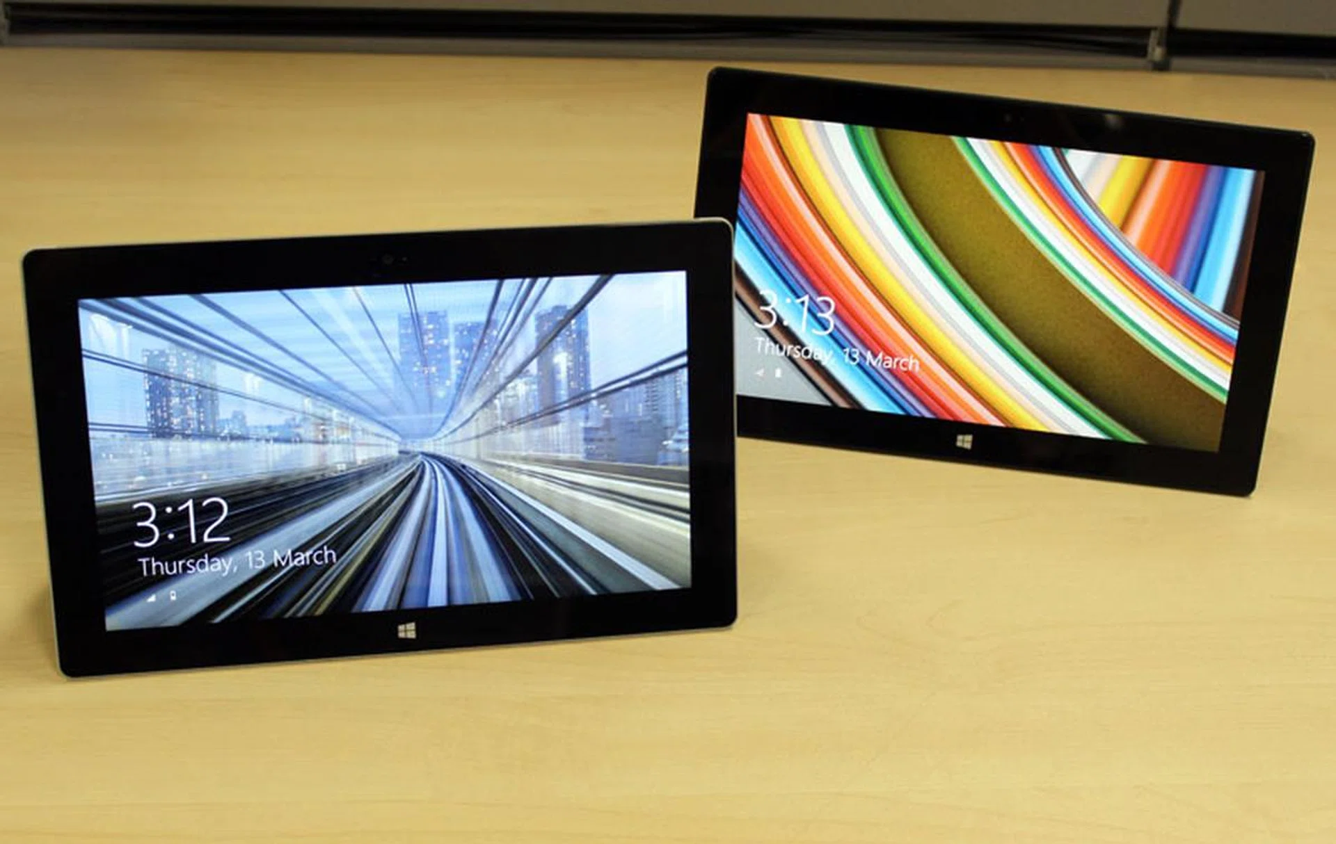 Microsoft Surface 2 (on the left) next to last year's Surface RT tablet. No drastic redesigns here!
