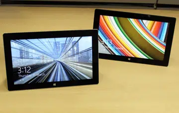 Microsoft Surface 2 (on the left) next to last year's Surface RT tablet. No drastic redesigns here!