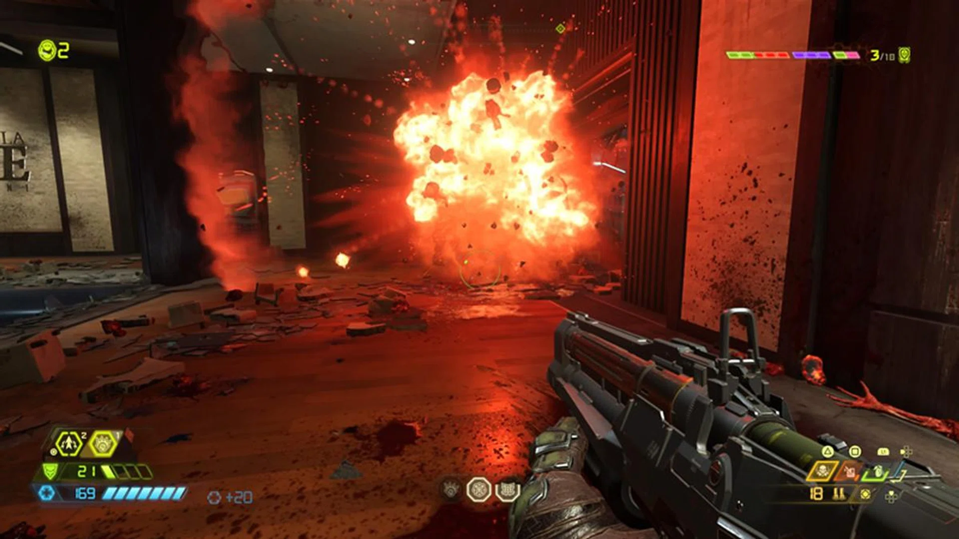 Your weapons come with a host of upgrades. You can make your shotgun fire rapid-fire rounds for example, or have it shoot sticky bombs at enemy weakpoints. You can even swap between the two on the fly! 