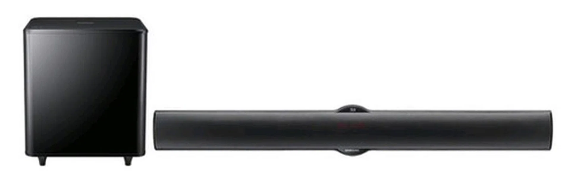 The Samsung HT-E8200 is a simple, two piece sound bar comprising of a horizontal speaker and a subwoofer.