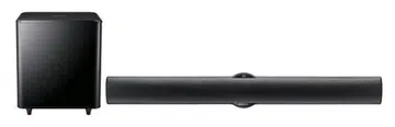 The Samsung HT-E8200 is a simple, two piece sound bar comprising of a horizontal speaker and a subwoofer.