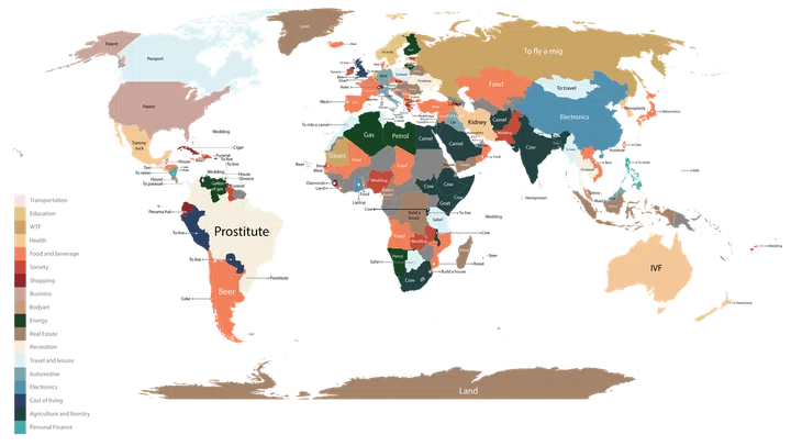 Fixr's Cost of Obsession study, visualized in a world map format.