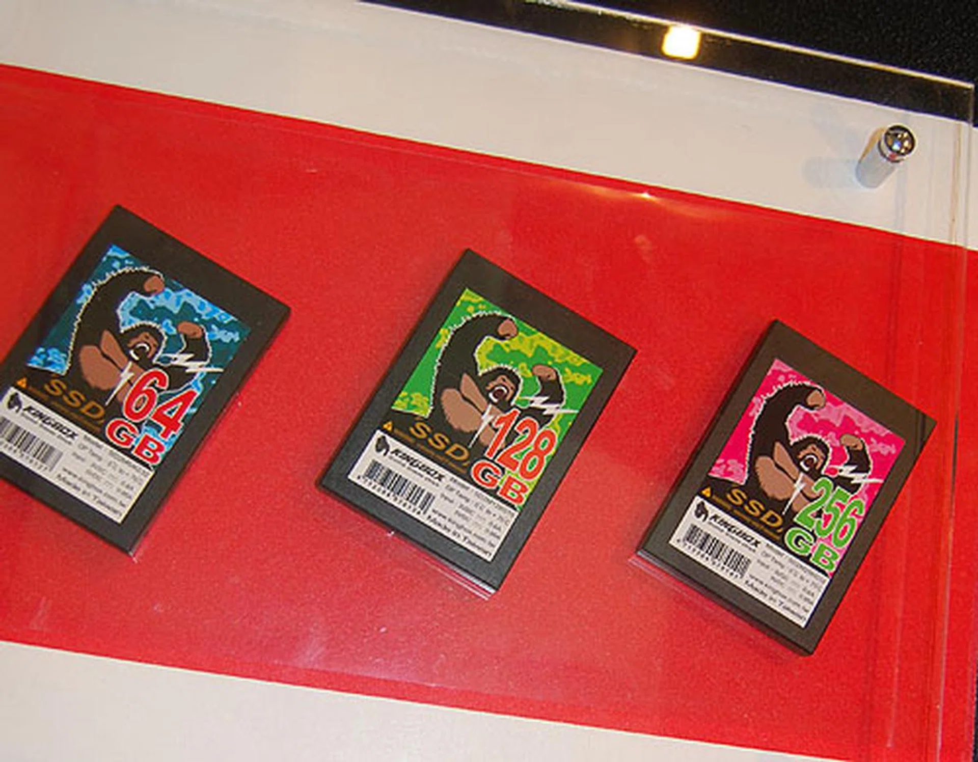  The entire range of Kingbox's SSD solutions, all sporting an eye catching graphic design. They are all made in Taiwan, with a two-year warranty and with similar specs.  