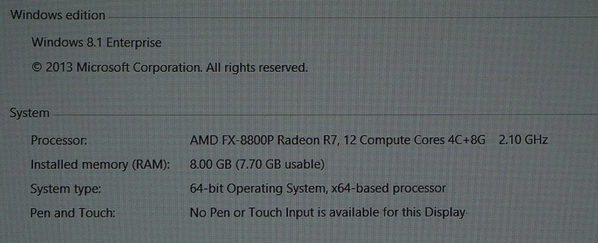 More system details. Note that the AMD FX-8800P has a base clock speed of 2.1GHz. Can it hit its boost clock of 3.4GHz? We'll find out soon.