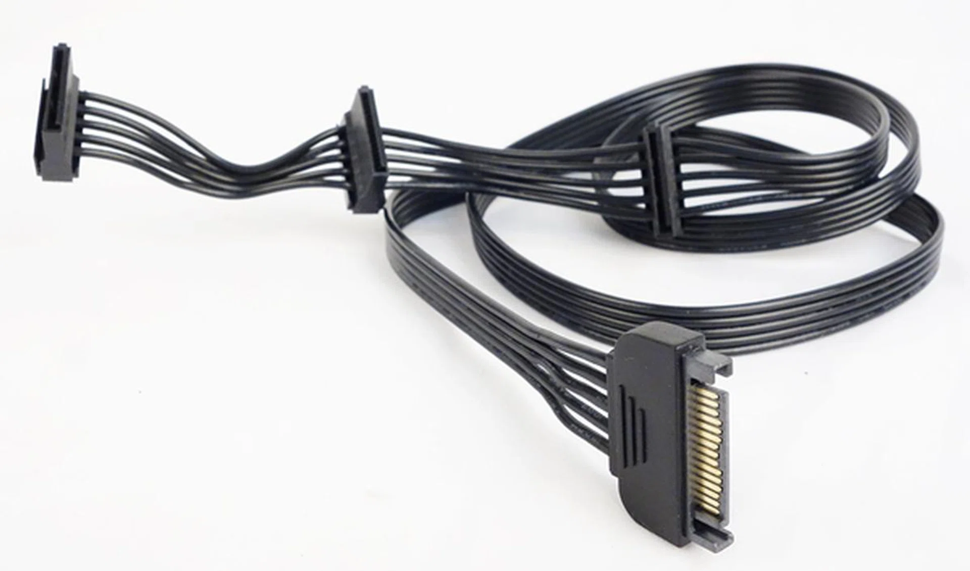 The provided SATA power extender cable has a length of 115cm, long enough to reach the top-mounted HDDs.