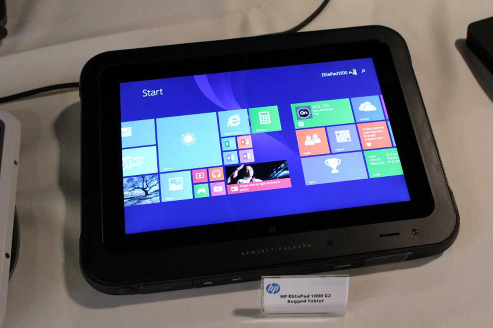 The ElitePad 1000 G2 is seen here with its "Rugged" cover, which was designed for tough work environments.