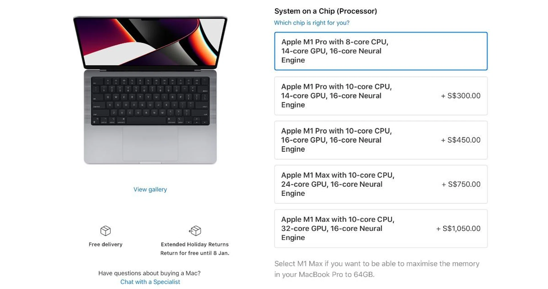 The M1 Pro with 10 CPU cores and 14 GPU cores is the sweet spot for most people.