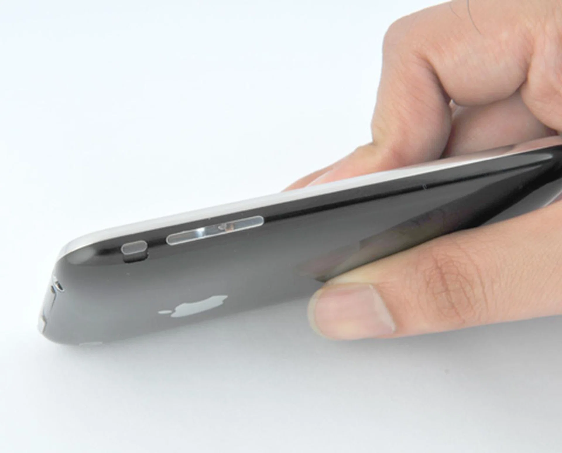 On the left side of the iPhone 3G lies the volume control button and ringer switch.