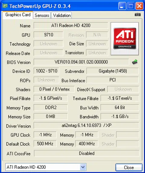 Our latest version of GPU-Z had this to say about the Radeon HD 4200.