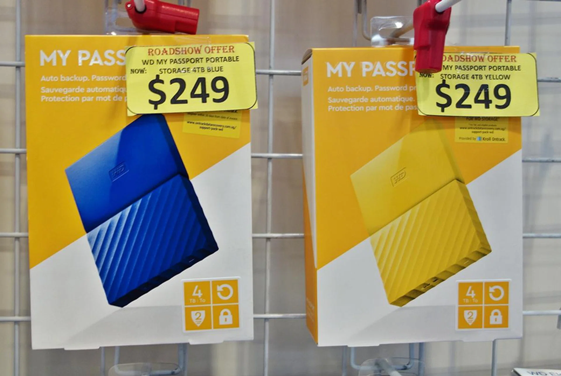 The WD My Passport portable HDDs have been given a new look, and they come in six exciting colors. They are available in the following storage capacities; 1TB ($99, UP: $149), 2TB ($159, UP: $239), and 4TB ($249, UP: $299). Each drive is back by a 2-year limited warranty, and is bundled with a free carrying pouch.