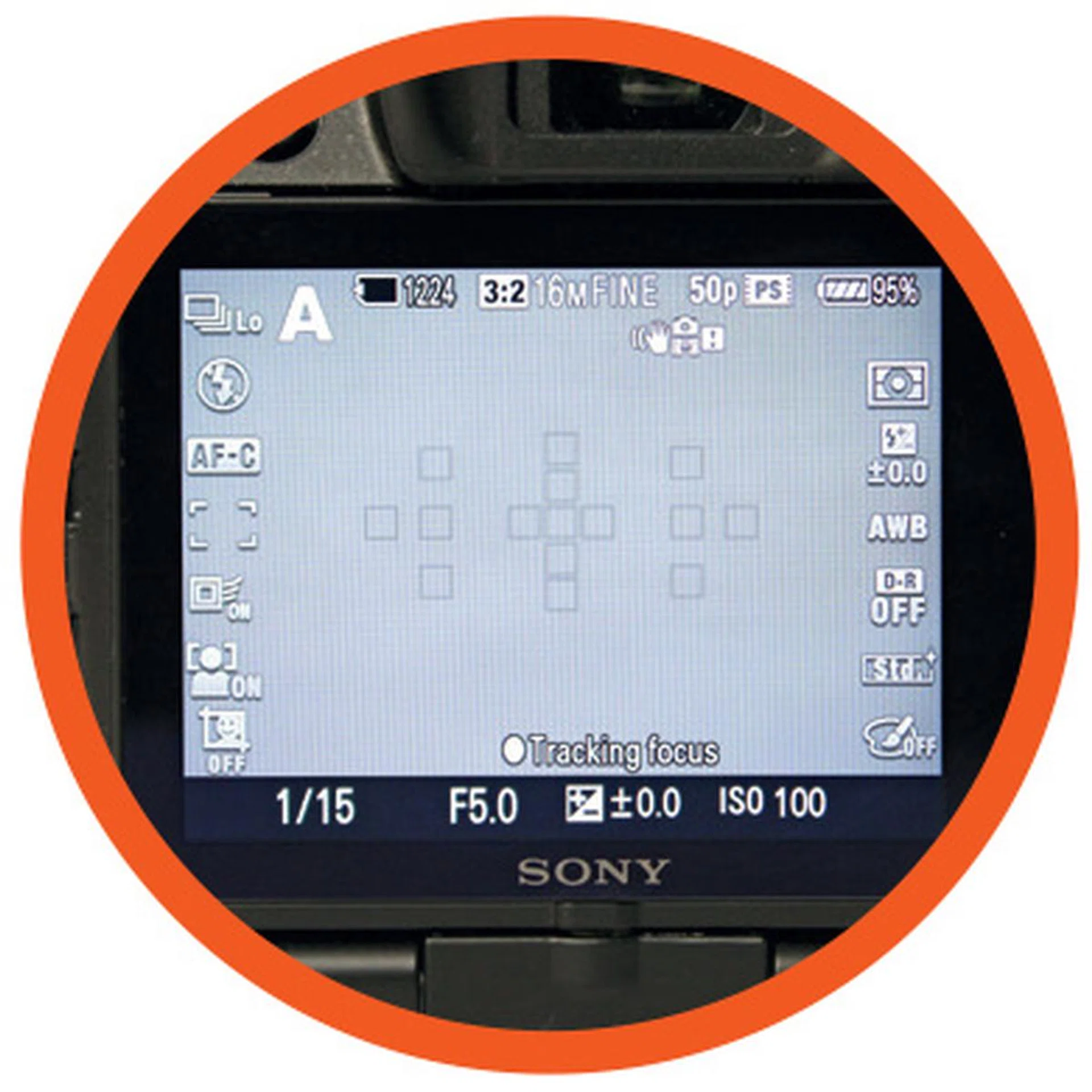 The A57 has a rich Live View which lets you change settings easily.