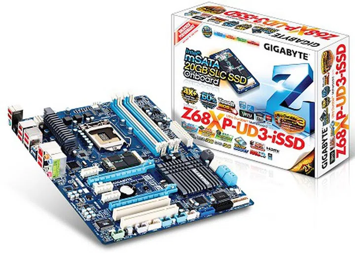 The new GIGABYTE Z68XP-UD3-iSSD motherboard features the Intel Z68 enthusiast chipset and ups the ante by featuring Intel's Smart Response Technology working out of the box. It does this by integrating an mSATA based Intel 311 series SLC-based SSD of 20GB in capacity for caching purposes.