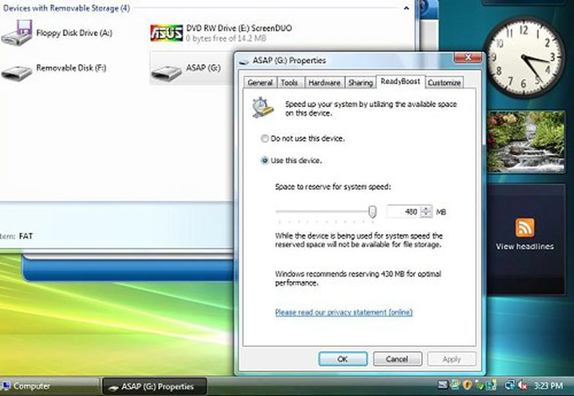 ASAP used for ReadyBoost in Vista. You can set aside up to 480MB.