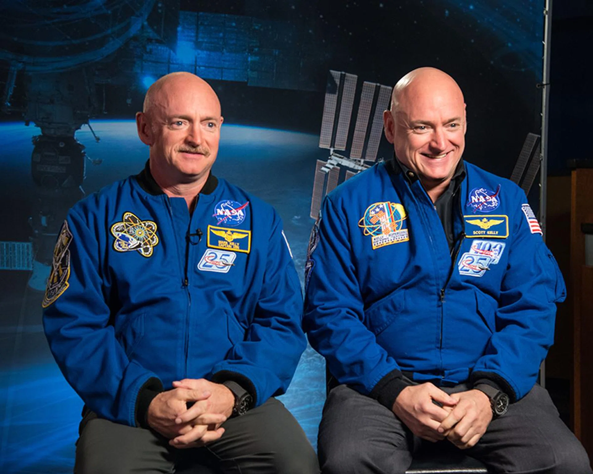 Mark and Scott Kelly (right) are identical twin astronauts who took part in a study to examine the long-term effects of spaceflight. (Image Source: NASA)