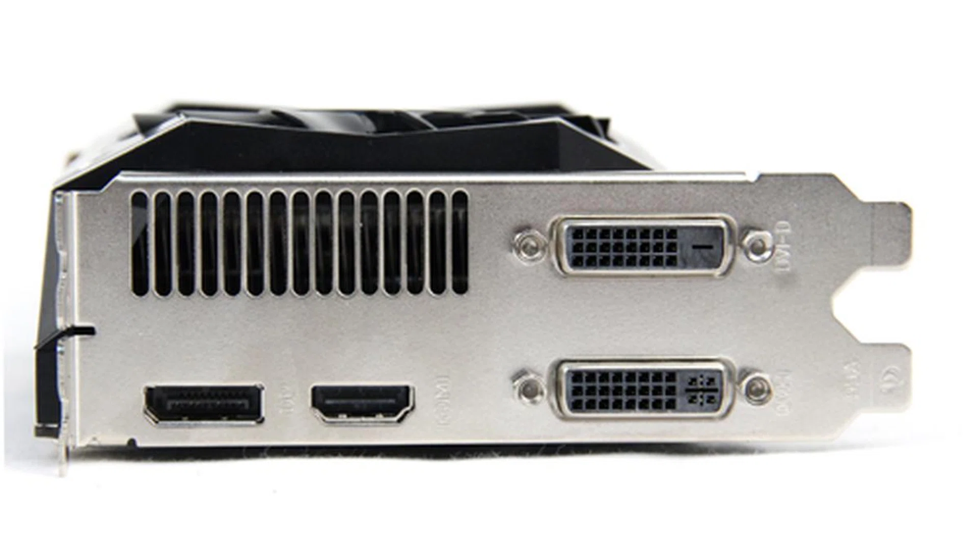Display output ports layout is the same as a reference card - 2 x dual-link DVI, 1 x HDMI port and 1 x DisplayPort.