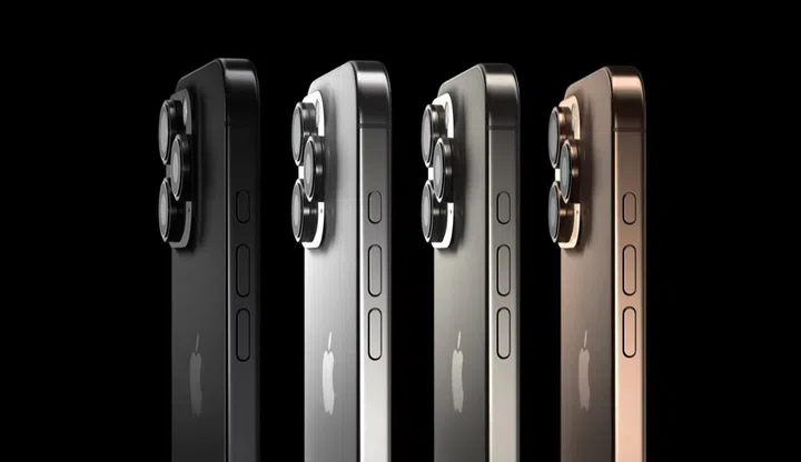 L to R: Black Titanium, White Titanium, Natural Titanium, Desert Titanium. Image: Apple.