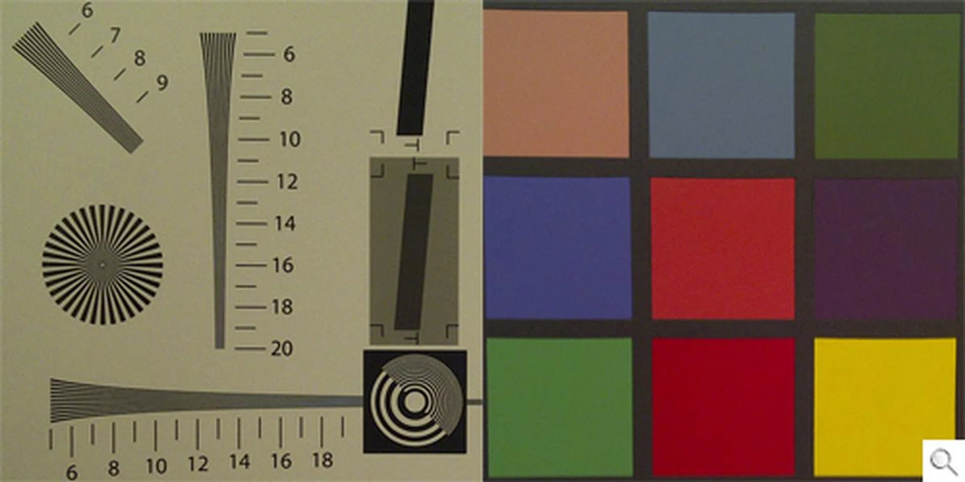 Details are sharp in the resolution chart, but its white balance isn't able to compensate warmer colors as seen in the color chart.