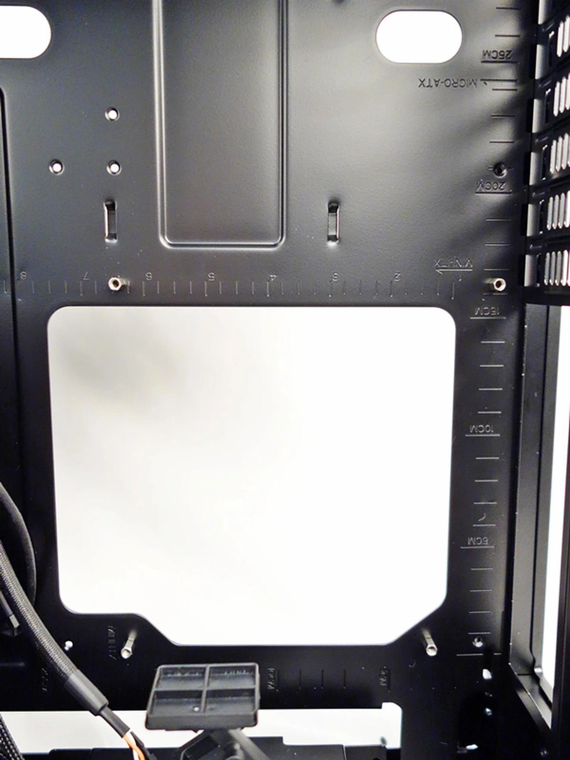 The markings on the motherboard tray.