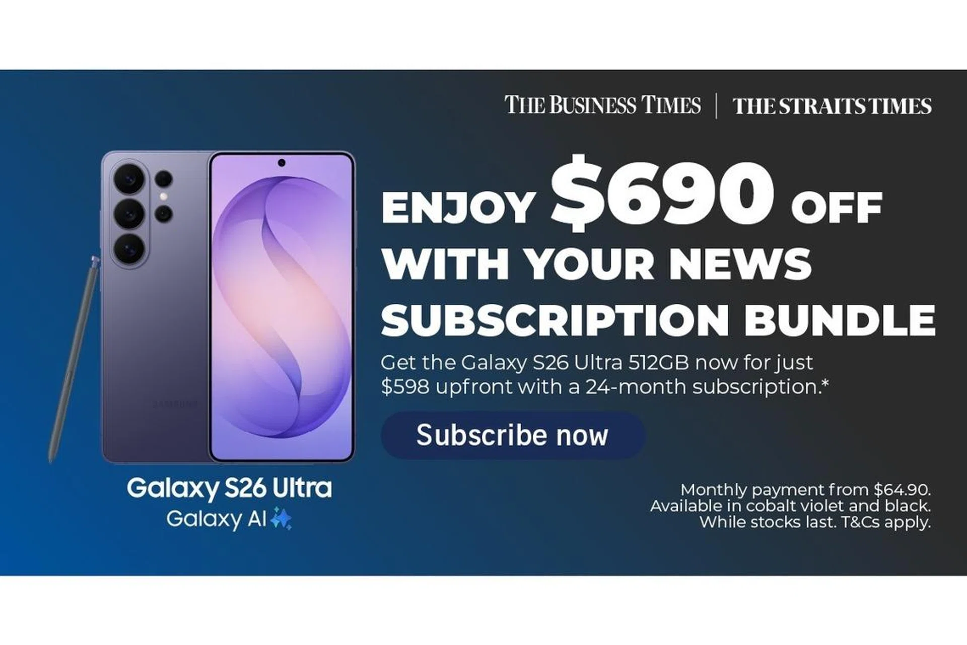 Samsung Galaxy S26 Ultra with SPH news sub offer