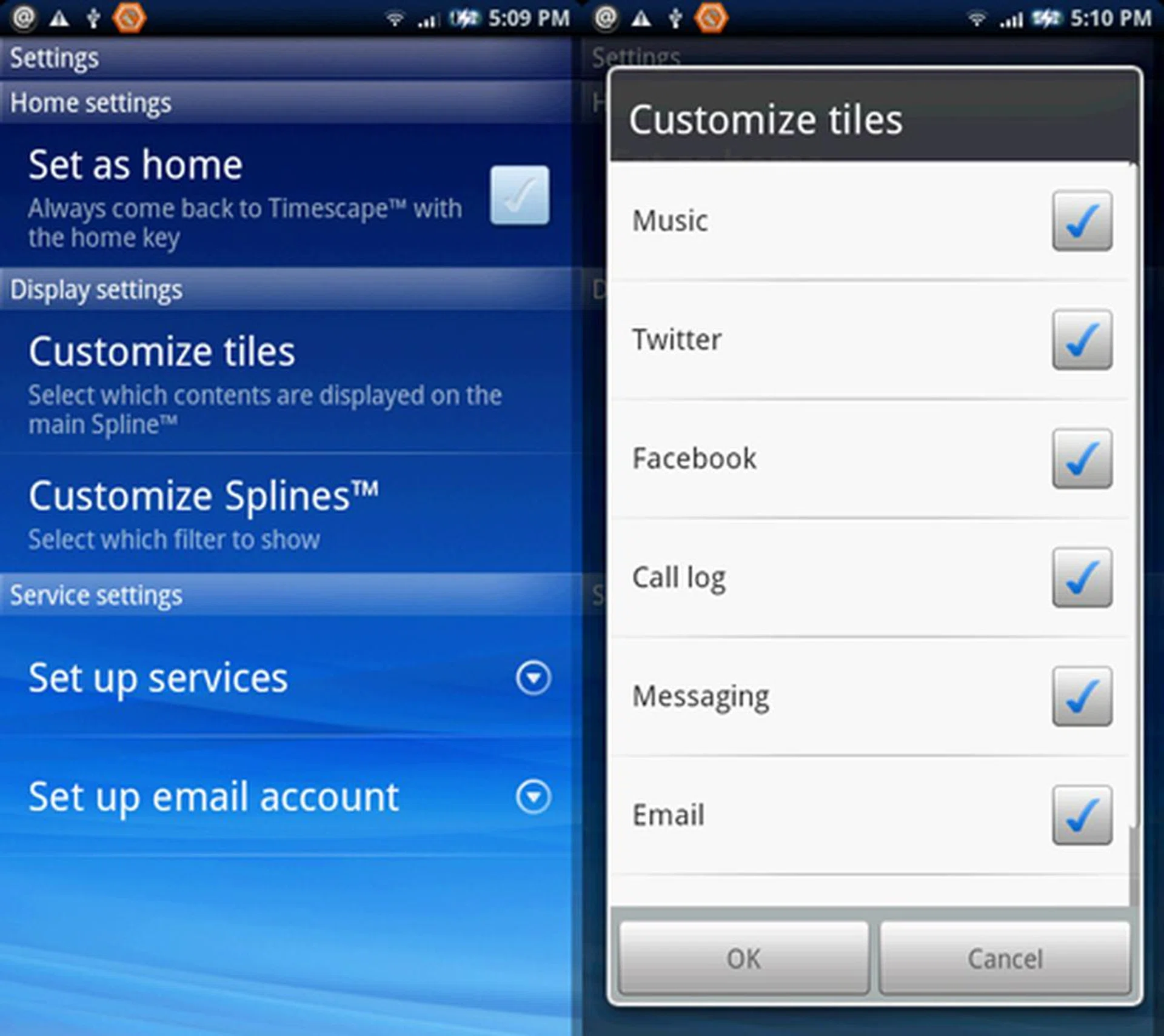 Should you wish to simplify the interface, customize and either filter or remove tiles on the Timescape interface.