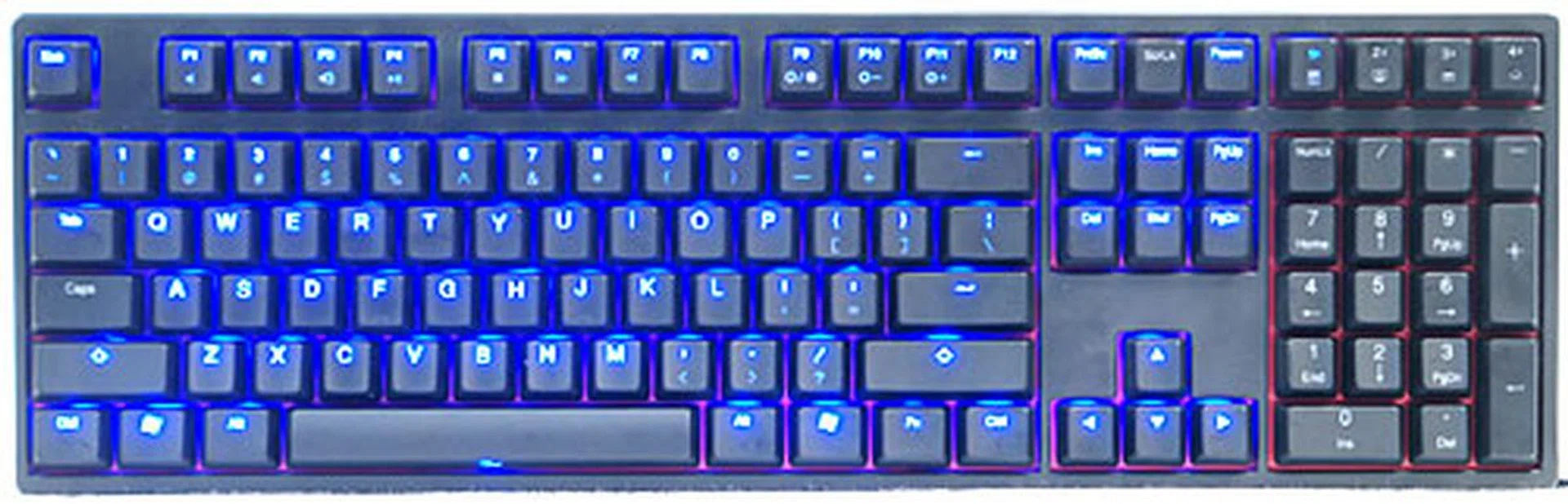 The next press lights up the remaining keys except the numeric keypad on the right.