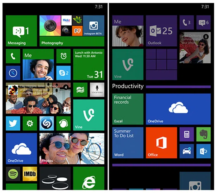Folder support are finally coming to the Windows Phone Start screen. (Image source: Microsoft.)