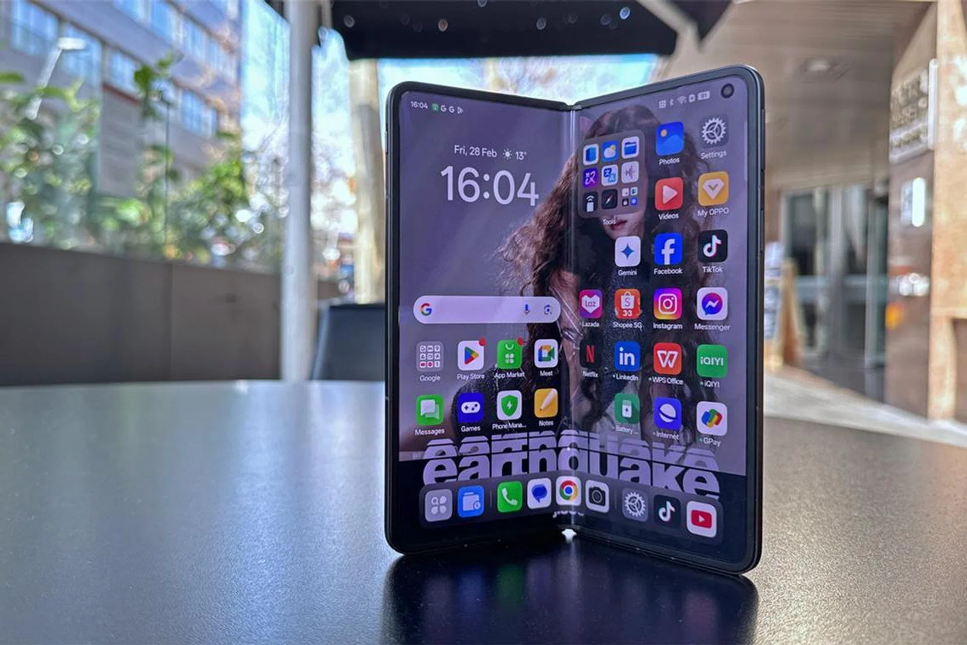 OPPO Find N5 foldable phone opened wide.